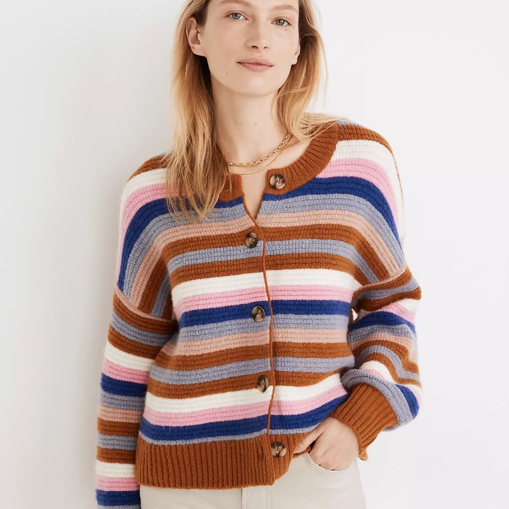 Madewell Striped Springview Cardigan Sweater in Coziest Yarn